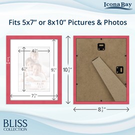 Icona Bay 8x10 Red Picture Frame with Removable Mat for 5x7 Photo, Modern Style Wood Composite Frame, Table Top or Wall Mount, Bliss Collection