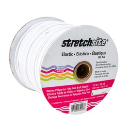 Stretchrite 1NSS1101WHTE Bobina elástica de poliéster Tejida Plana de 1/2 x 50 Yardas, Color Blanco