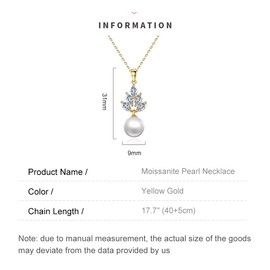 Elegant 14K Freshwater Pearl Necklace for Women: Moissanite Pendant Accent, A Luxurious Jewelry Gift for Her (Yellow Gold, 14K)
