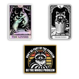Set 3Pcs Don't Be A Part The Problem Be The Whole Problem, The Lover, Trash Panda Sticker Funny Raccoon Cute Animal Mental Health Bookish Kindle Waterproof 2 Inches Die-Cut Vinyl for Water Bottle