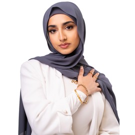 KHELANI Premium Chiffon Hijab Scarf for Women – Lightweight, Soft, and Breathable | Luxury Modest Wear with Matching Ice Cotton Undercap, Non-Slip Head Scarf Shawl (170cm x 80cm) (Charcoal Grey)