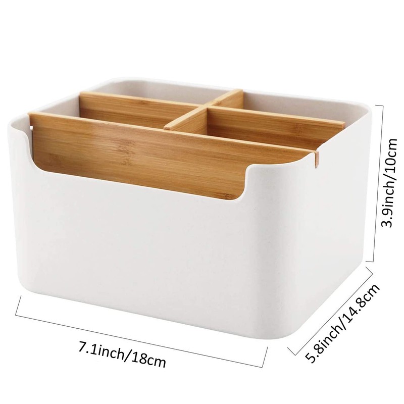 VICDUEKG Desk Organiser, 5 Compartments Bamboo Office Organiser with Pen