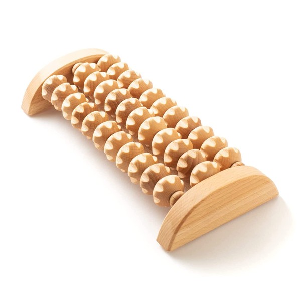 Tuuli Accessories - Wooden Foot Massager, Grooved Muscle Roller, Helps Ease Muscle Tension, Supports Blood Circulation, Natural Wood Therapy Massage Tools, 26 x 12 cm