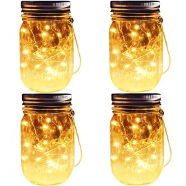 Aubasic Solar Mason Jar Lights 4 Pack 30 LEDs Waterproof Fairy Firefly String Lights