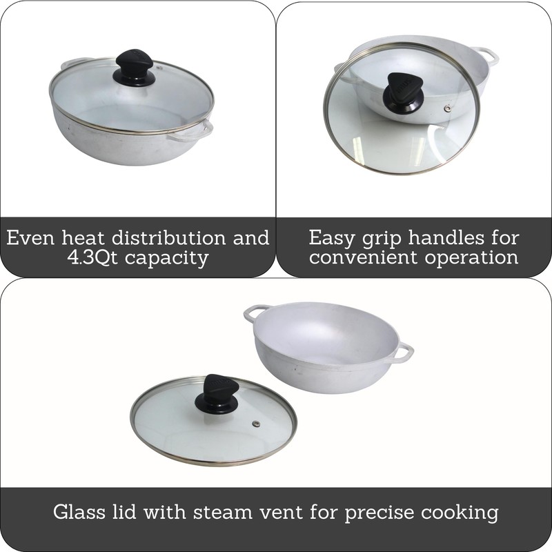 IMUSA Caldero Stock Pot with Glass Lid 4.3QT, 26cm, Cast