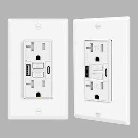 20A GFCI Outlet with USB Ports(Type A & C, 4.8A/24W Total Output), GFI Electrical Outlet with 2 USB Charging Ports- Self-Test Tamper-Resistant with LED Indicator, ETL Listed, White, 2 Pack