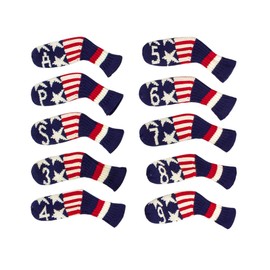 Scott Edward 10 Pcs Golf Iron Club Covers Head Covers for Irons Cuteness Basically Socks Shape Washable Golf Club Head Protector Double Sided Knit Suitable for Most Brands (Blue White Red)