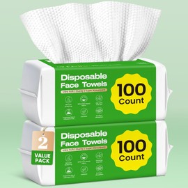 Elvira 200 Count (2 Pack) Disposable Face Towels, Biodegradable Skincare Facial Cleansing Towels, Ultra Soft & Thick Makeup Remover Dry Wipes, Lint-Free & Vegan for Sensitive Skin, Travel Essential
