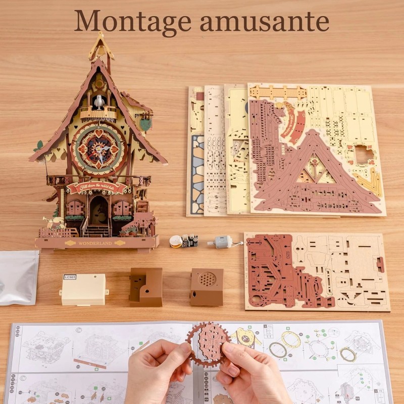 ROKR Cuckoo Clock 3D Wooden Puzzle DIY Model Kit Budding