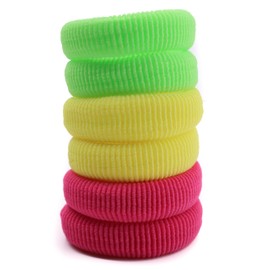 Mytoptrendz® 6 pcs Thick Hair Ties Seamless Elastics Hair Bands Snag free Stretchy and Strong Ponytail Holders Ponio Bobble Scrunchies for Women Girls Thick Hay Hair (Yellow- Green - Pink Mix)