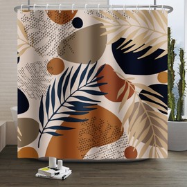 Xiaoterna Bohemian Tropical Palm Front Shower Curtain, Modern Abstract Art Leaves Plants, Washable Bathroom Curtain, Minimalist Plant Leaves Pattern Shower Curtain Fabric, 150 x 180 cm