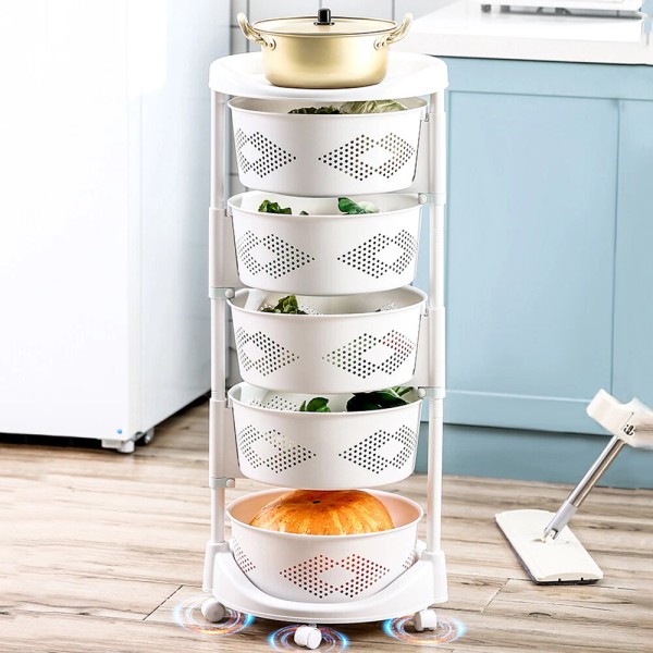 5 Layer Kitchen Rotating Organizer Rack Fruit Vegetable Storage Basket