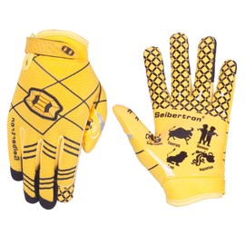 Seibertron Pro 3.0 Twelve Constellations Elite Ultra-Stick Sports Receiver Glove Football Gloves Youth (Yellow, Youth M)