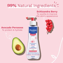 Mustela Baby Soothing Cleansing Water - No-Rinse Micellar Water for Very Sensitive Skin - with Natural Avocado & Schizandra Berry - Fragrance Free - 10.14 fl. Oz