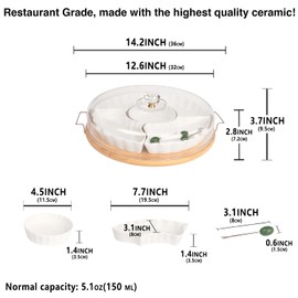 LIUYWYHCF Divided Snack Tray with Lid, 5 Removable Snack Deli Containers with 4 Forks for Party Serving Plate, Fruit Tray with Dips, Snacks, Reusable for Meal Prep (12.6 Inch)