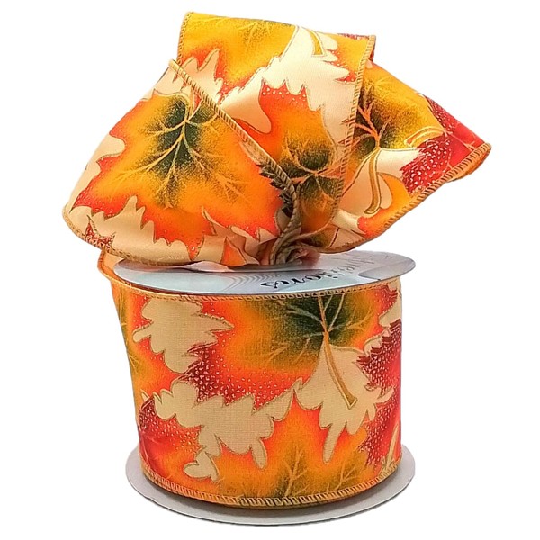 Autumn Wired Ribbon with Cream, Brown, Orange, Yellow, & Green