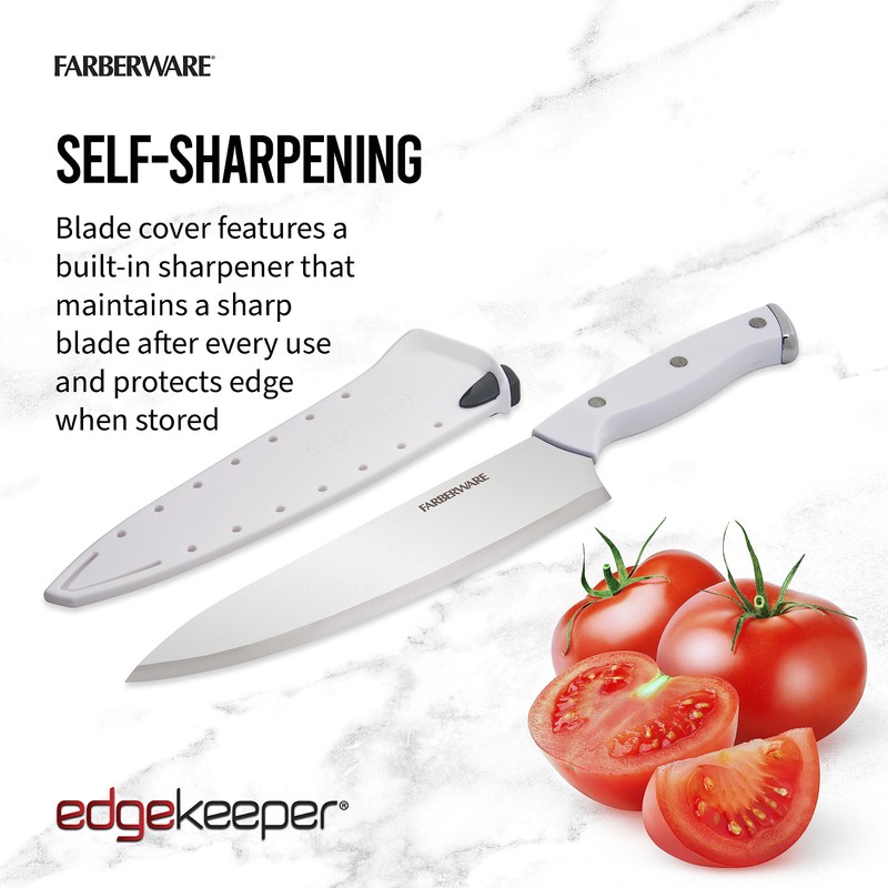 Farberware Edgekeeper Triple Riveted Chef Knife with Self-Sharpening Blade Cover,
