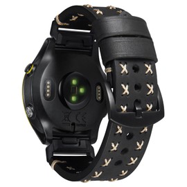 BINLUN Compatible with Garmin Watch Straps 22 mm/26 mm Genuine Leather Watch Strap Crazy-Horse X-shaped Route Bracelets Suitable for Fenix/Forerunner/Enduro/Descent (Black, 22 mm)