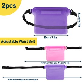 Sekonow 2Pcs Waterproof Pouch, Waterproof Fanny Pack with Adjustable Waist Strap, Screen Touchable Waterproof Bag to Keep Phone Valuables Dry for Swimming Kayaking Boating Beach (Pink + Purple)