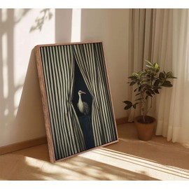 lona decorativo enmarcado para pared con diseño de pájaros, diseño de rayas, color blanco y negro, lona abstracto, la colisión de líneas geométricas y vida natural, adecuado para recámara, baño