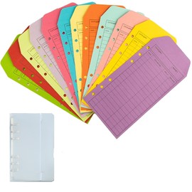 siawadeky Cash Envelopes, Budget Envelopes, Money Envelopes, 12 Colors, Set of 12 with 6 Punched Holes with Transparent Binder, Reserve Envelopes, Budget System, Money Management, Household Management