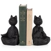 Meditating Cat Bookends, Zen Style Decorative Cat Statue Bookends, Heavy