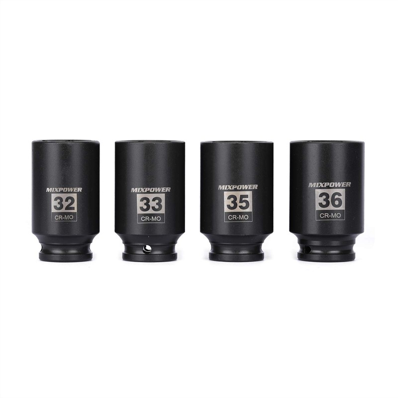 MIXPOWER 4-Piece 1/2'' Drive Deep Impact Socket Set, 6 Point,