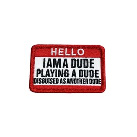 DoLife Attached USA Made Just A Dude Hook and Loop Patch, Funny Meme Embroidered Patches, Tactical Military Morale Patch with Hook Fastener Backing, Cute Applique Accessories for Backpacks