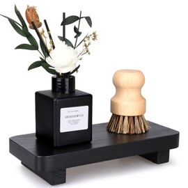Small Black Kitchen Sink Soap Holder for Counter Dish Soap Dispenser Wooden Display Risers for Bathroom Decor Farmhouse Wood Pedestal Stand Kitchen Accessories Countertop Vanity Decorative Tray