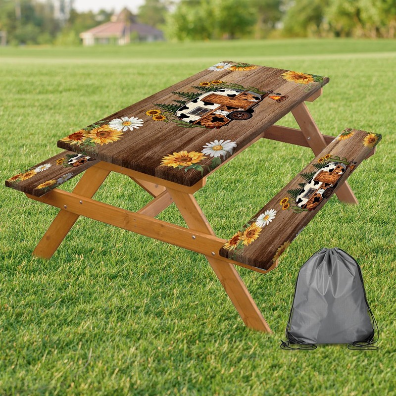 Picnic Table Cover with Bench Covers, Sunflower Wood RV Essentials