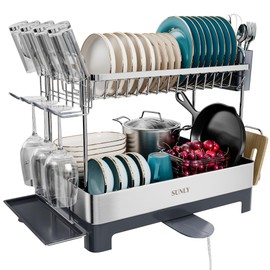 SUNLY Large Dish Drying Rack, Multipurpose 2 Tier Dish Racks for Kitchen Counter, 304 Stainless, Extra Large Drain Board