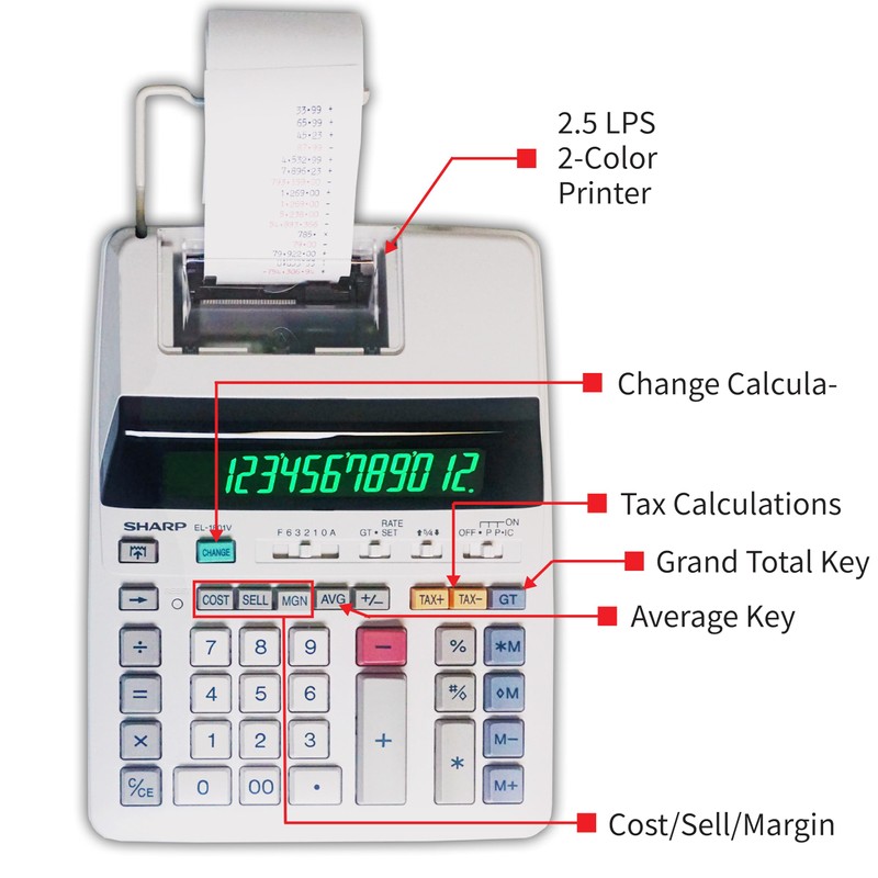Sharp EL-1801V Ink Printing Calculator, 12-Digit LCD, AC Powered, Off-White,
