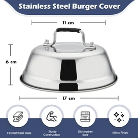 Herogo Cheese Melting Dome, 2 Pieces Stainless Steel Burger Cover with Plastic Handle, Burger Bell for BBQ, Kitchen, Steak, Cheese, Grill & Teppanyaki, Durable & Dishwasher Safe, 17 x 6 cm