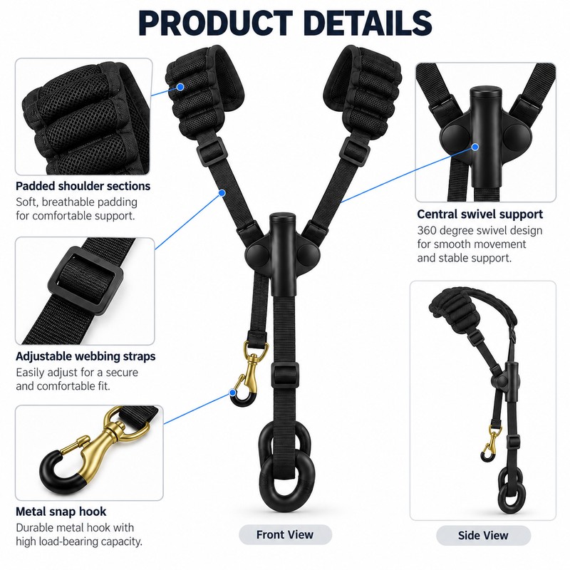 Adjustable Saxophone Shoulder Strap, Leather Double Shoulder Harness for Alto,