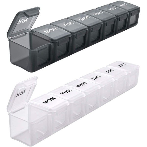 SUKUOS Pill Box Organiser 2PC, 7 Day 1 Times Extra Large Weekly Pill Organiser, BPA Free for Vitamins, Fish Oils, Travel, Supplements and Medication