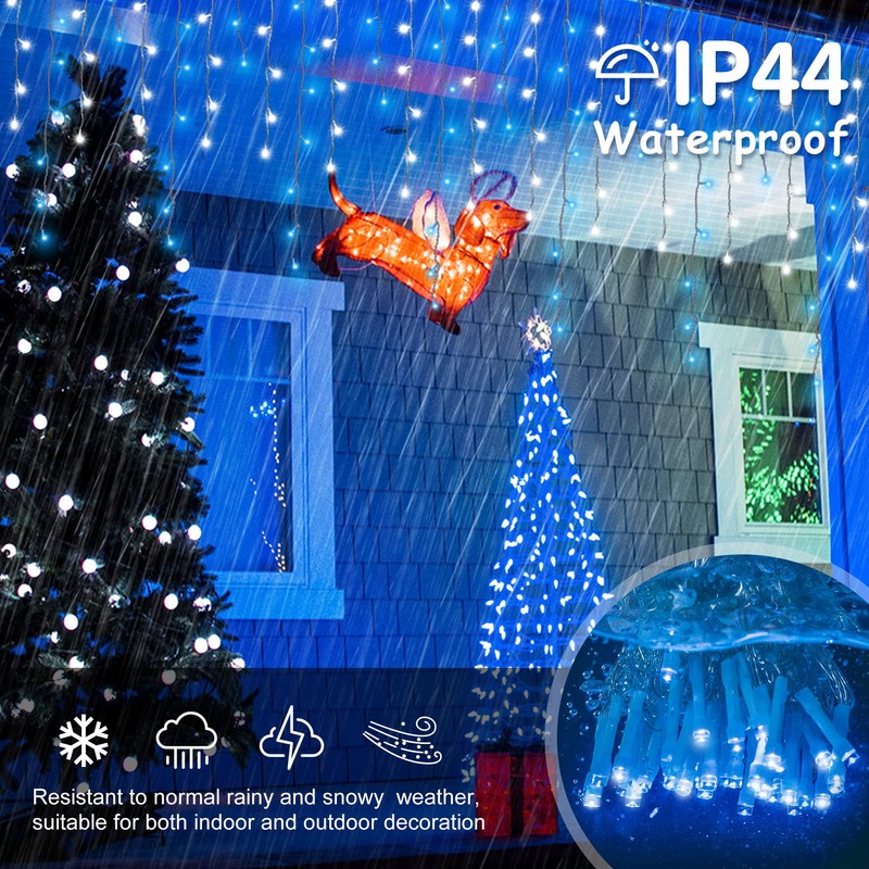 oopswow Icicle Lights Outdoor Decorations 300 LED 33ft 8 Modes