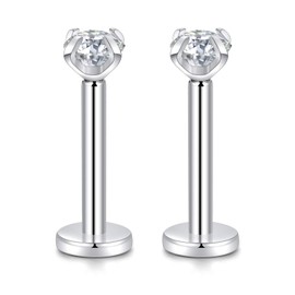hengkaixuan G23 Titanium 4mm Clear CZ 16G Internally Threaded Labret Monroe Lip Studs Helix Cartilage Tragus Earring Piercing
