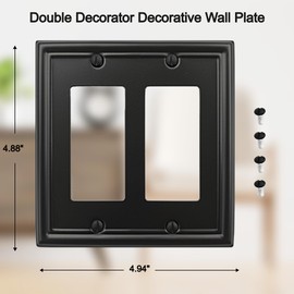 OKAWYC Black Luca Metal Wall Plate, 2-Gang Double Decorator Rocker Light Switch Cover, 2-Pack Modern Decorative Durable Stylish Wallplate for Dimmer Switch, GFCI Outlet, or Receptacle