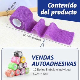Vendaje Deportivo Autoadheribl 12 Roll,Vendaje Cohesivo Elástico no Tejido,Cinta Cohesiva para los Dedos 5CM X 4.5M para Estiramiento Atlético,Deporte