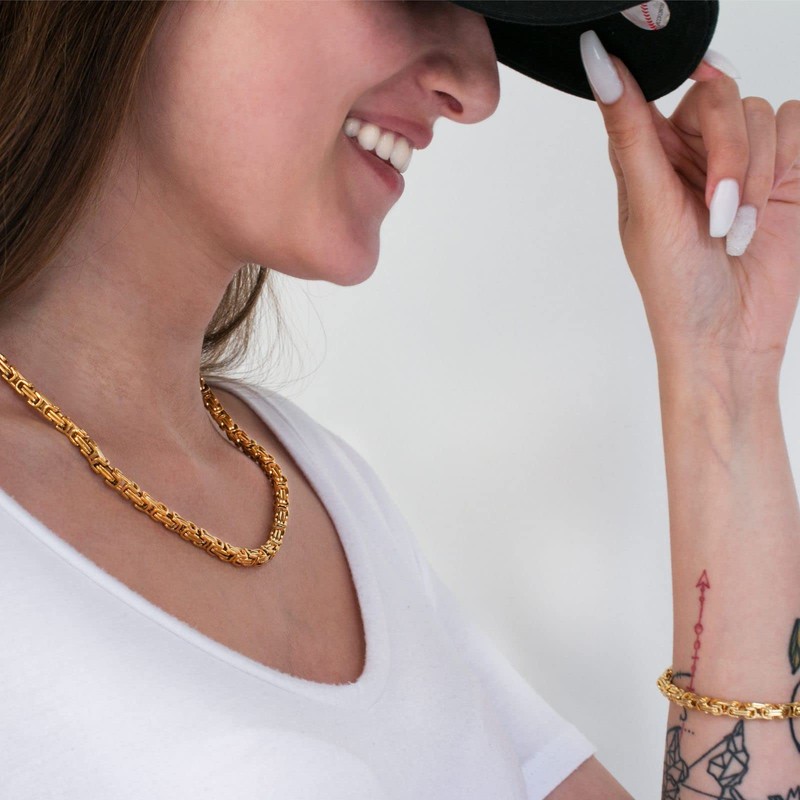 Fly Style Byzantine Byzantine Chain Gold Stainless Steel Men's Necklace