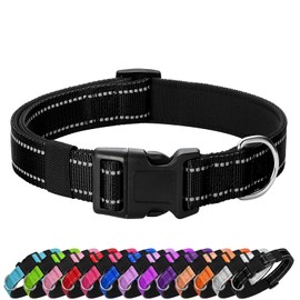 PenSeepet Reflective Dog Collar Padded with Soft Neoprene Breathable Quick Release Basic Dog Collars for Medium Large Dogs Black Boy Girl