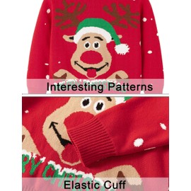 Happy Cherry Kids Santa Reindeer Sweater Christmas Crewneck Sweater Xmas Long Sleeve Funny Sweatshirts Snowflake Ugly Party Sweater Red Deer 6-8Y