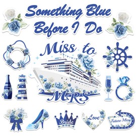 15Pcs Wedding Cruise Door Magnets Blue Just Married Cruise Door Magnets Miss to Mrs Bachelorette Decorations, Something Blue Before I Do Engagement Anniversary Wedding Party Decorations Supplies