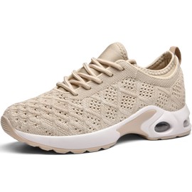 CASMAG Women Mesh Running Shoe Exercise Flat Athletic Sport Jogging Shoe Beige 7 M US