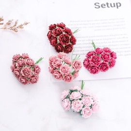 Handmade Mini Heart Petals Mulberry Paper Roses 18 mm Mulberry Paper Flowers Scrapbooking Wedding DIY Craft Supplies Card Artificial Roses, Artificial Flowers 50 Pcs (Wedding Tone)