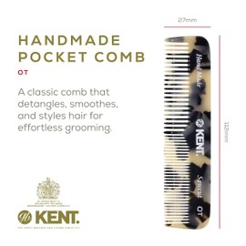 Kent OT TW Pocket Comb - Handmade Fine and Wide Tooth Hair Comb for Men, Women, and Kids - Travel, Beard, and Mustache Comb - Saw Cut and Hand Polished Made in England