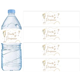 Diartpaint 32pcs Pearls and Champagne Bridal Shower Party Decoration Pearls Water Bottle Labels for Bachelorette Engagement Floral Champagnes Waterproof Water Bottle Wrap Sticker Wedding Party Supply