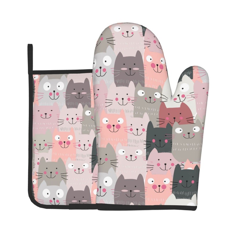 Oplp Funny Pink Cute Cats Oven Mitts and Pot Holders