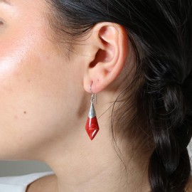 ISLAND PIERCINGS 925 Silver Drop Earrings Red Stone SER328, Sterling Silver, Coral