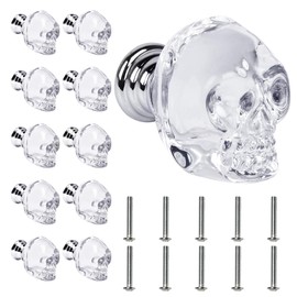 Milkary 10 Pcs Crystal Glass Door Knobs, Skull Clear Glass Wardrobe Pull Knobs with Screws, Drawer Knobs Handle for Bedside Cabinet Cupboard Home Kitchen Bedroom Decor